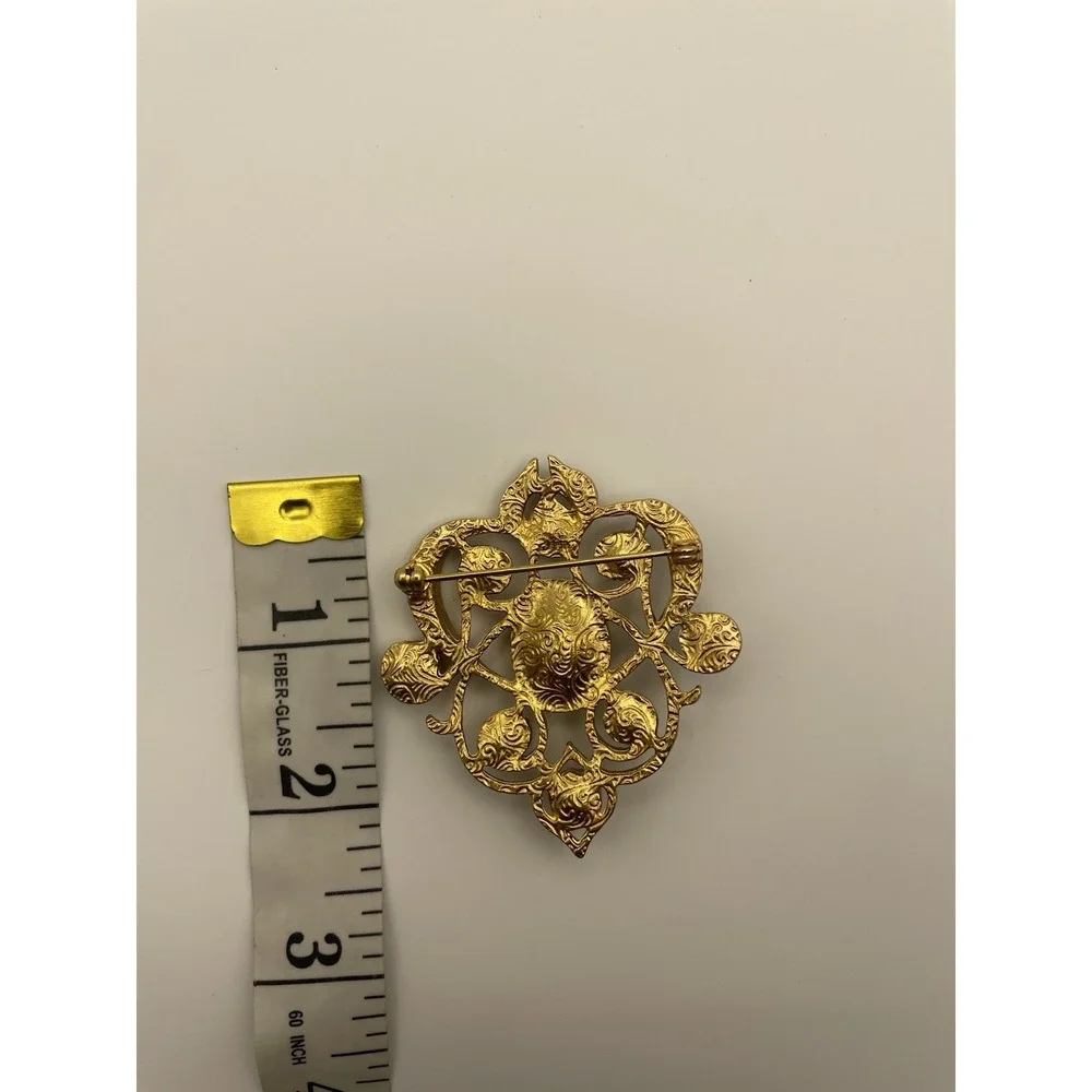 Vintage Large gold tone Green purple rhinestone‎ purple Cabochon 1928 pin brooch